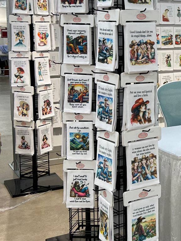 Dish Towels for spinner unit, 20 designs 6 of each for wholesale by Sassy Talkin