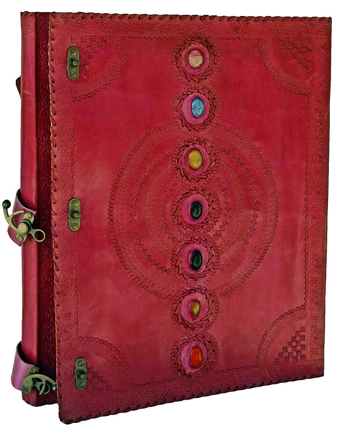 Tuzech Leather - Wholesale Journal/Diary - Tuzech Seven Chakra Medieval Stone Embossed Handmade Jumbo Leather Journal Book of Shadows Notebook Office Hocus Pocus Diary College Poetry Sketch With Leather Bound41
