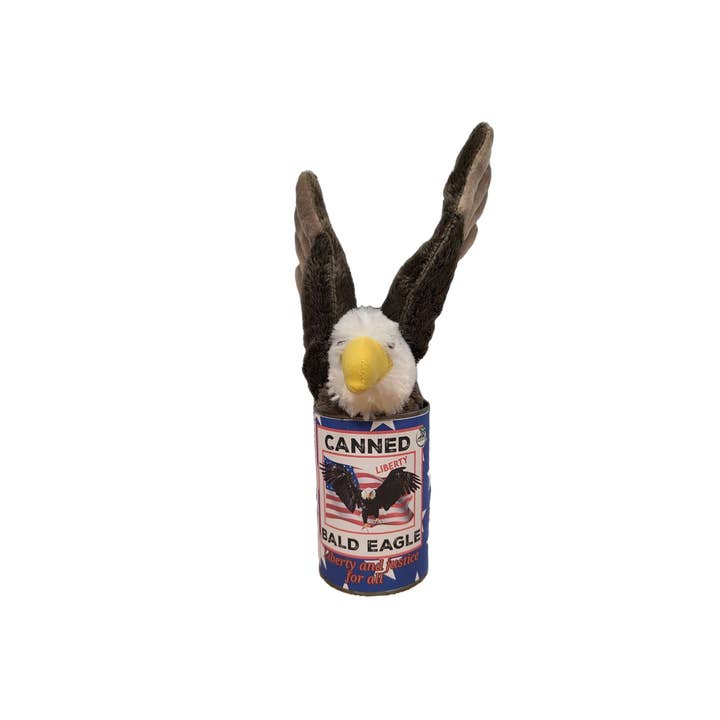 Canned Gifts - Wholesale Stuffed/Plush Toy - Kids & Baby - Canned Bald Eagle w/Jokes Plush Patriotic American Flag USA