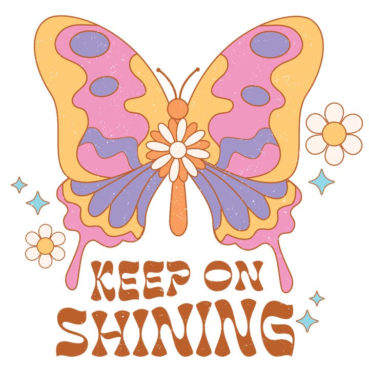 Retro Keep On Shining Vinyl, Sticker, 3x3 in for wholesale by Savannah and James Co