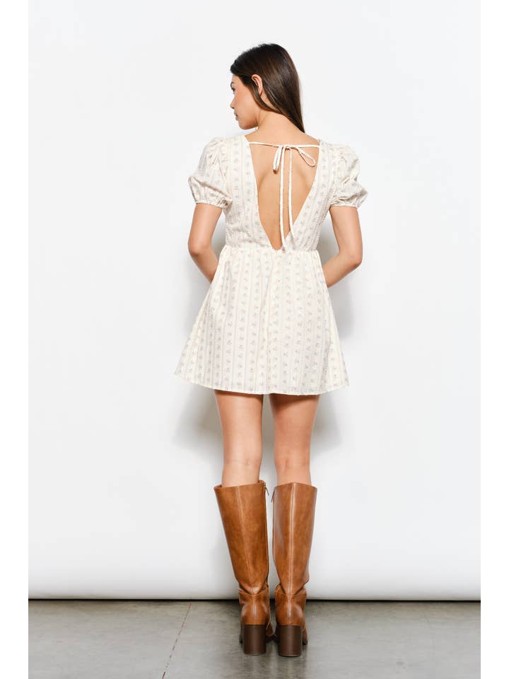 Ivory COTTAGE PUFF SLEEVE MINI DRESS for wholesale on Faire
