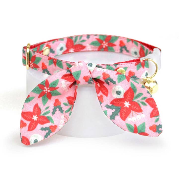 Made By Cleo - Wholesale Pet Collar - Cat - "Winter Blooms - Pink" - Cat Collar & Bunny Ear Bow Set