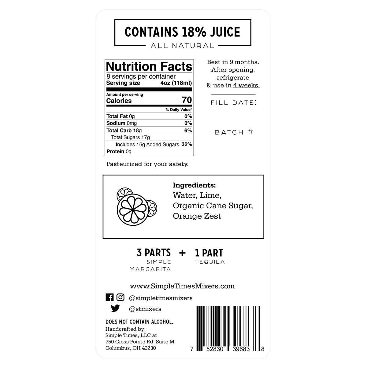 Simple Times Mixers - Wholesale Cocktail Mix/Syrup - Simple Margarita | All Natural Cocktail Mixer4