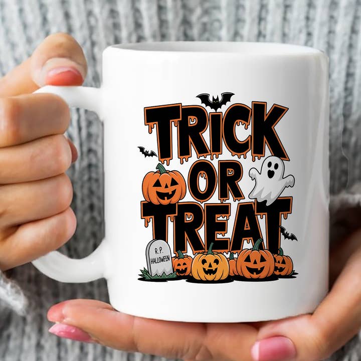 Trick Or Treat Mug Halloween Themed Coffee Cup Gifts for wholesale by House of Binky