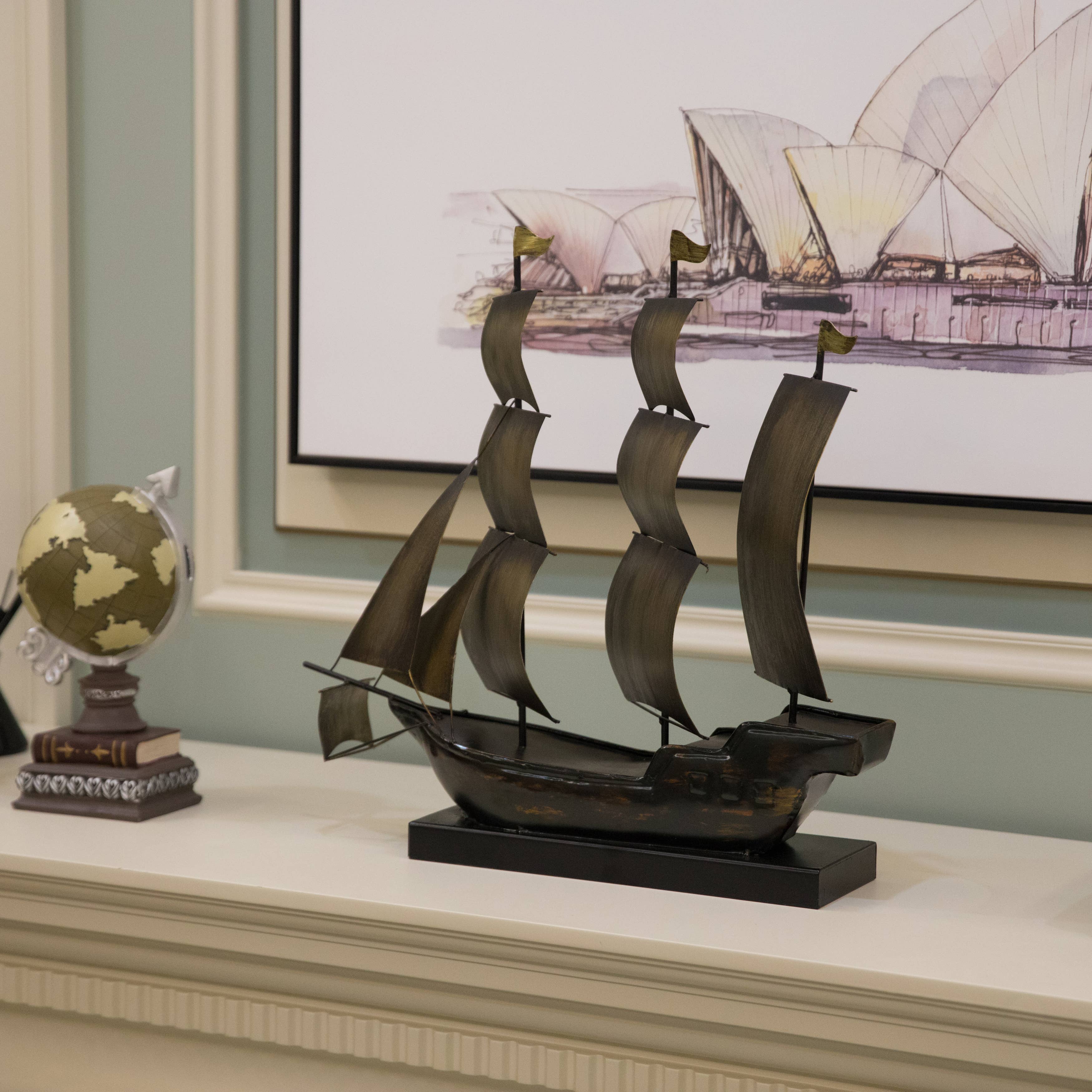 Quickway Imports – Engroshandel Bordpynt – Nautisk boligindretning Metal Sejlbåd Centerpiece Ship Decor2