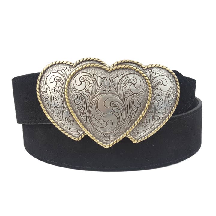 Axesoria West - Wholesale Belt - Women's - Western 3-Hearts Buckle w. Genuine Suede Belt