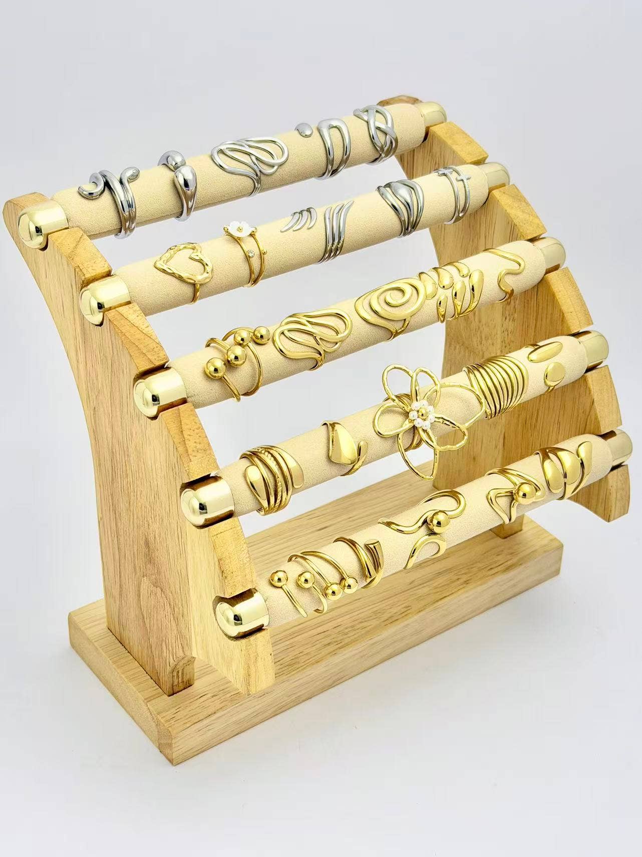 COSMOS - Wholesale Jewelry Set - Set of 25 Adjustable Gold Silver Rings Display Stand Included1