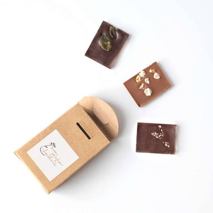 Confezione da 3 mini compresse biologiche per la vendita all'ingrosso da parte di Mon jardin chocolaté