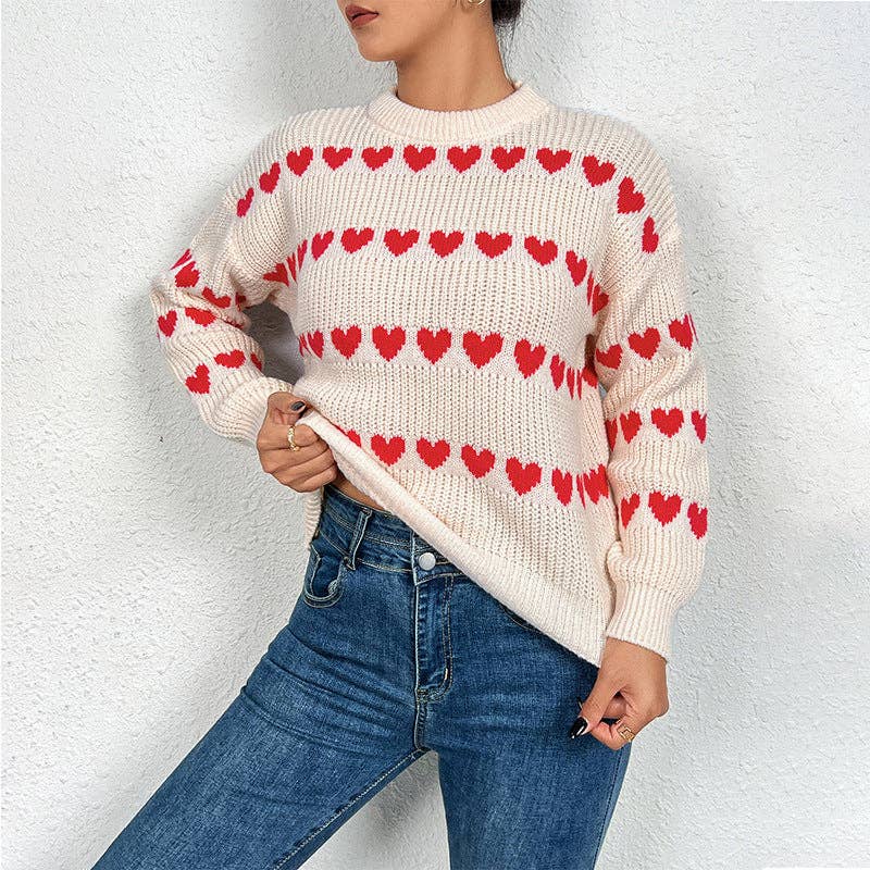 alberalkirk - Wholesale Knit Sweater - Women's - Love Jacquard Knit Sweater Women Beige Black N5A5793