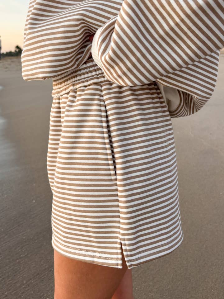 Brown and White Big Striped Shorts for wholesale by Sunkissed Coconut