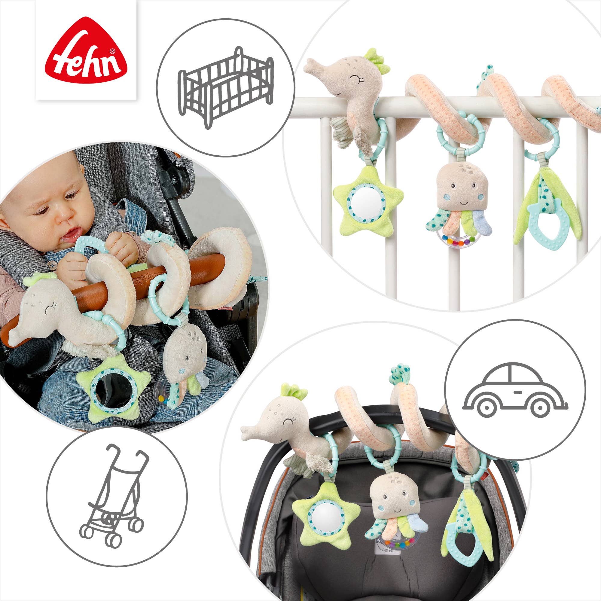 Fehn – Großhandel Hängerassel – Baby – Activity-Spirale Seepferd - Stoff-Spirale mit Anhängern3