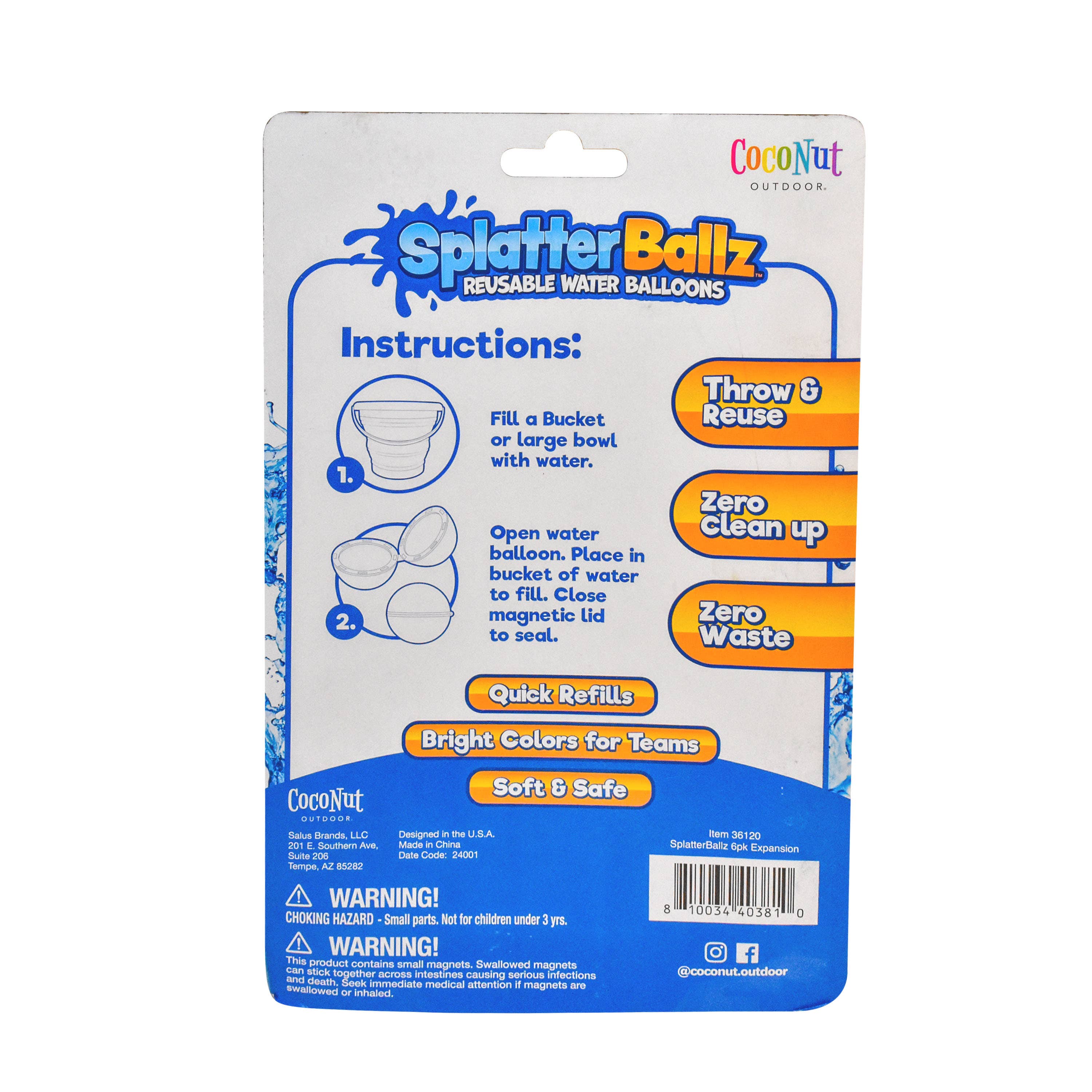 Coconut Outdoor - Wholesale Inflatable Toy - Kids & Baby - SplatterBallz Reusable Water Balloons 6pc Expansion Pack1