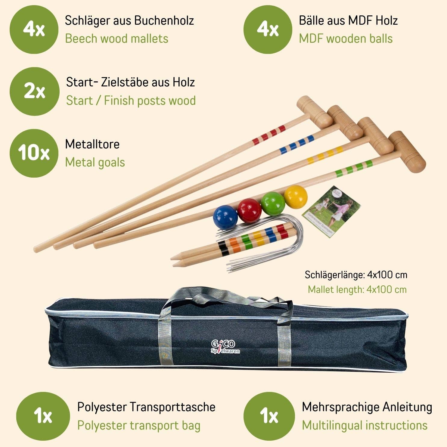 GICO Spielwaren - Wholesale Sporting Game - Kids & Baby - GICO Croquet Set For 4 Adults With Carrying Bag1