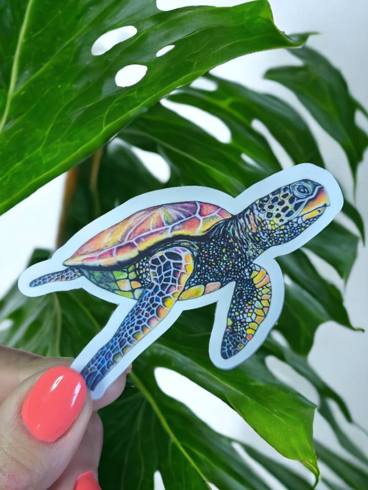 Rainbow Turtle Vinyl Decal for Bottles, Laptops & Cars for wholesale by Christina-Jane Norquay Art