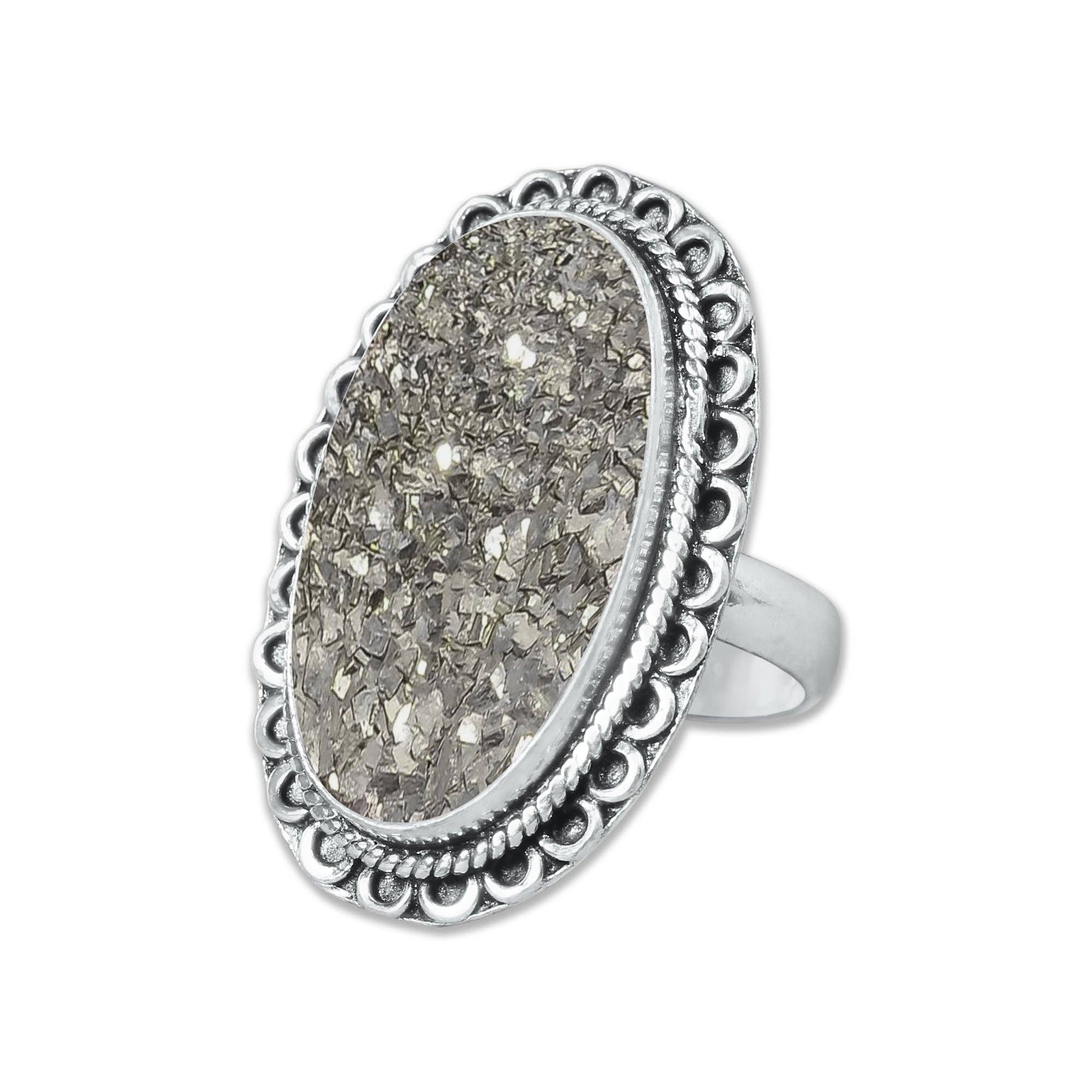 Handmade Jewels - Wholesale Cocktail/Statement Ring - Pyrite Druzy Rings – Handmade, Silver-Plated, Sparkling Natural Stone (Made to Order)8