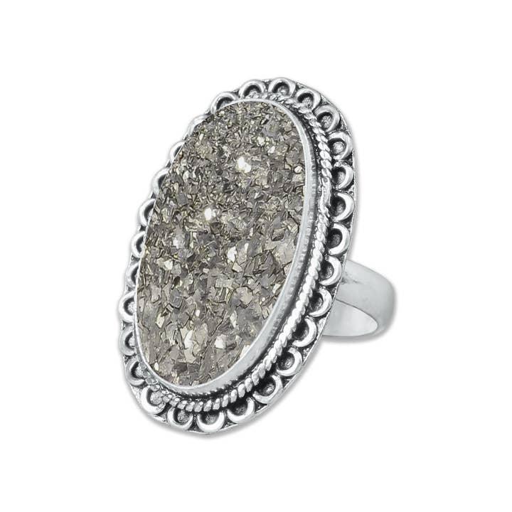 Handmade Jewels - Wholesale Cocktail/Statement Ring - Pyrite Druzy Rings – Handmade, Silver-Plated, Sparkling Natural Stone (Made to Order)8