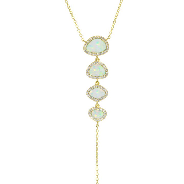 Quad Pebble Opal Lariat Necklace for wholesale by Kamaria Jewelry