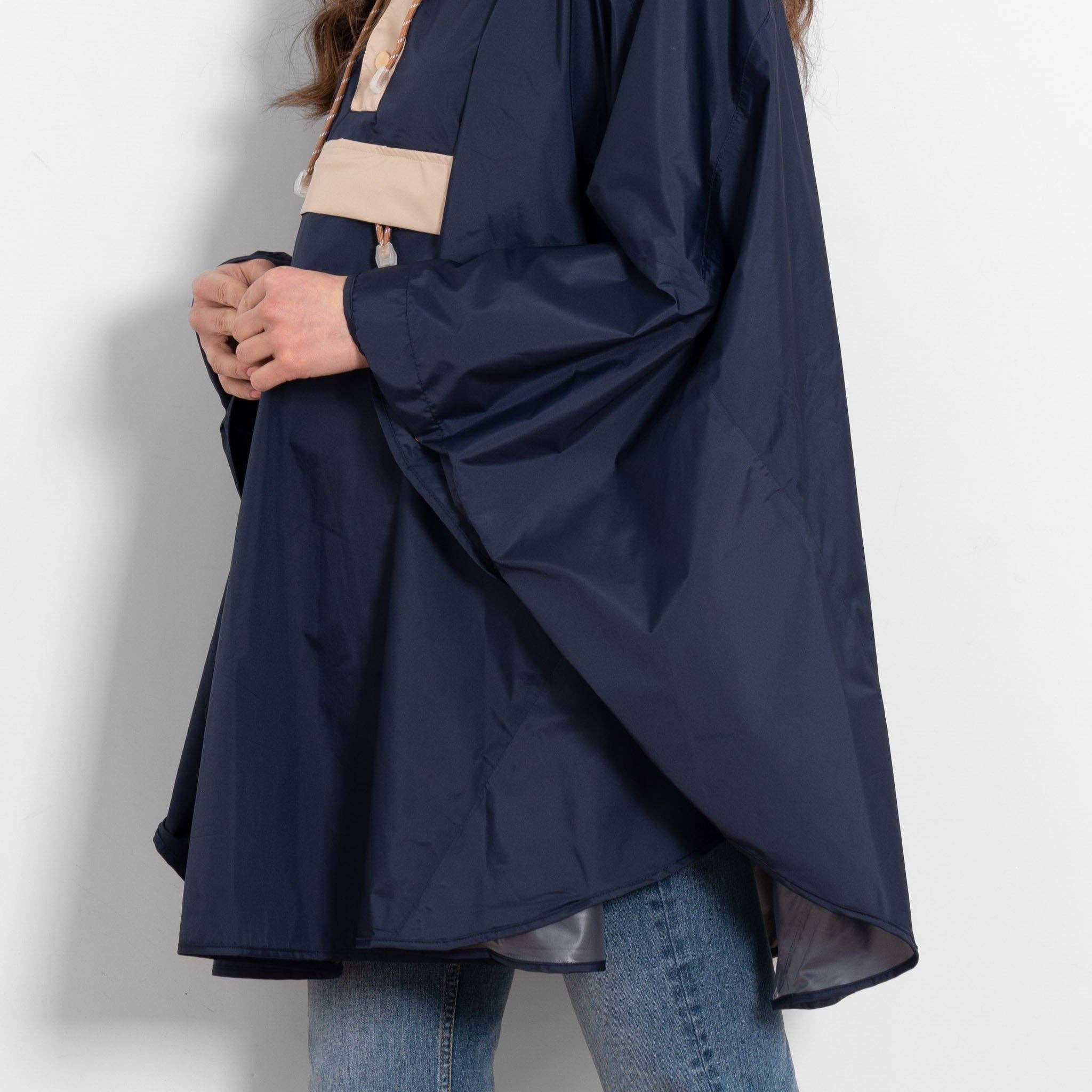 Sarta - Wholesale Poncho - Women's - Aspen Rain Poncho - Navy Blue/Stone6