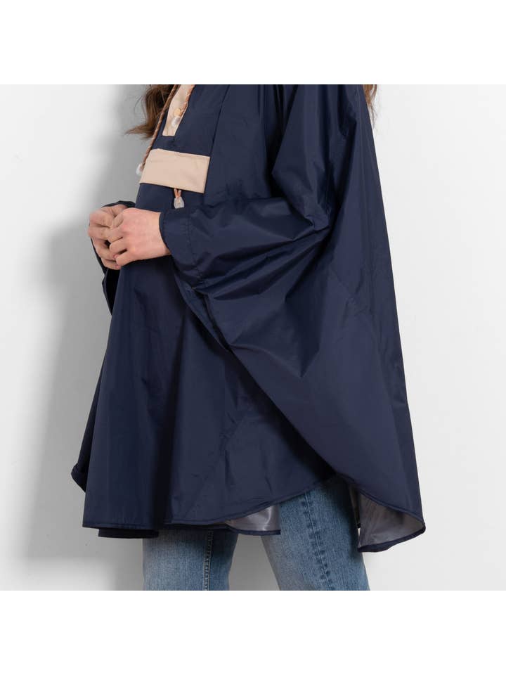 Sarta - Wholesale Poncho - Women's - Aspen Rain Poncho - Navy Blue/Stone6