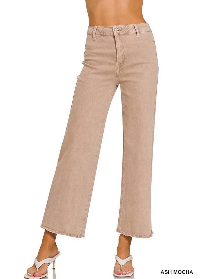 42POPS - Vente Jean – femme - Pantalon large droit à ourlet effiloché délavé à l'acide.23