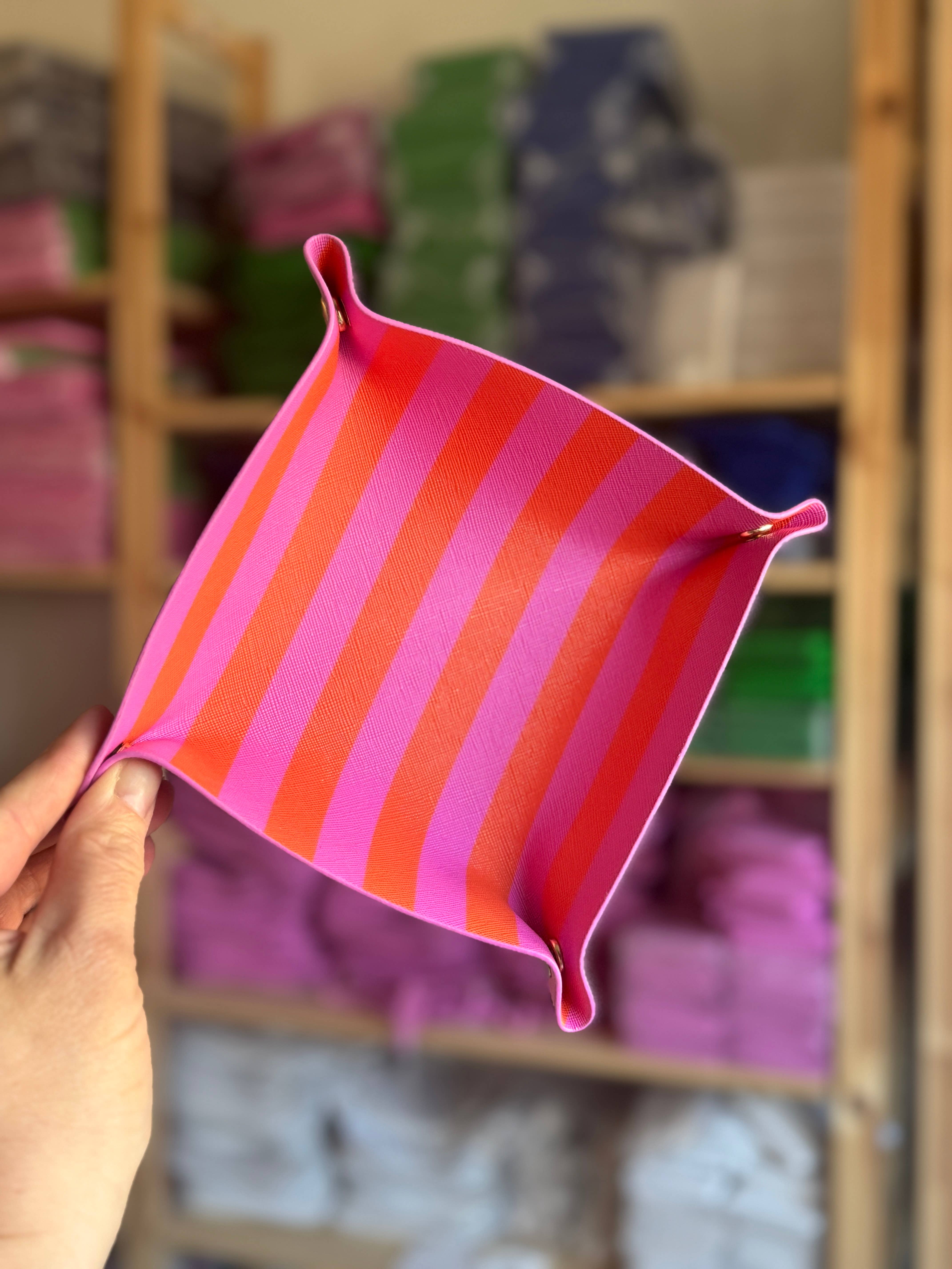 Aspen Lane - Wholesale Decorative Tray - Valentines day gift jewelry trinket tray pink orange stripe1