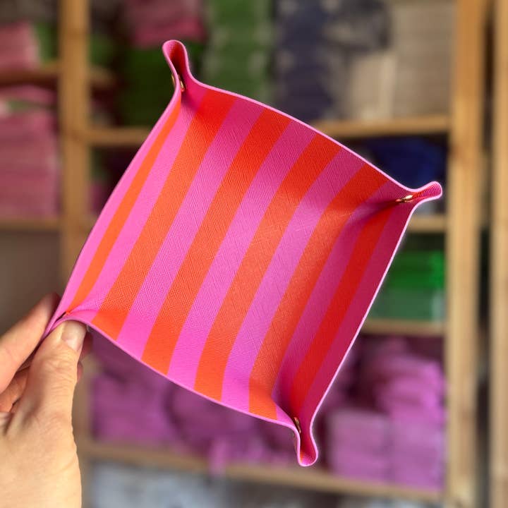 Aspen Lane - Wholesale Decorative Tray - Valentines day gift jewelry trinket tray pink orange stripe1