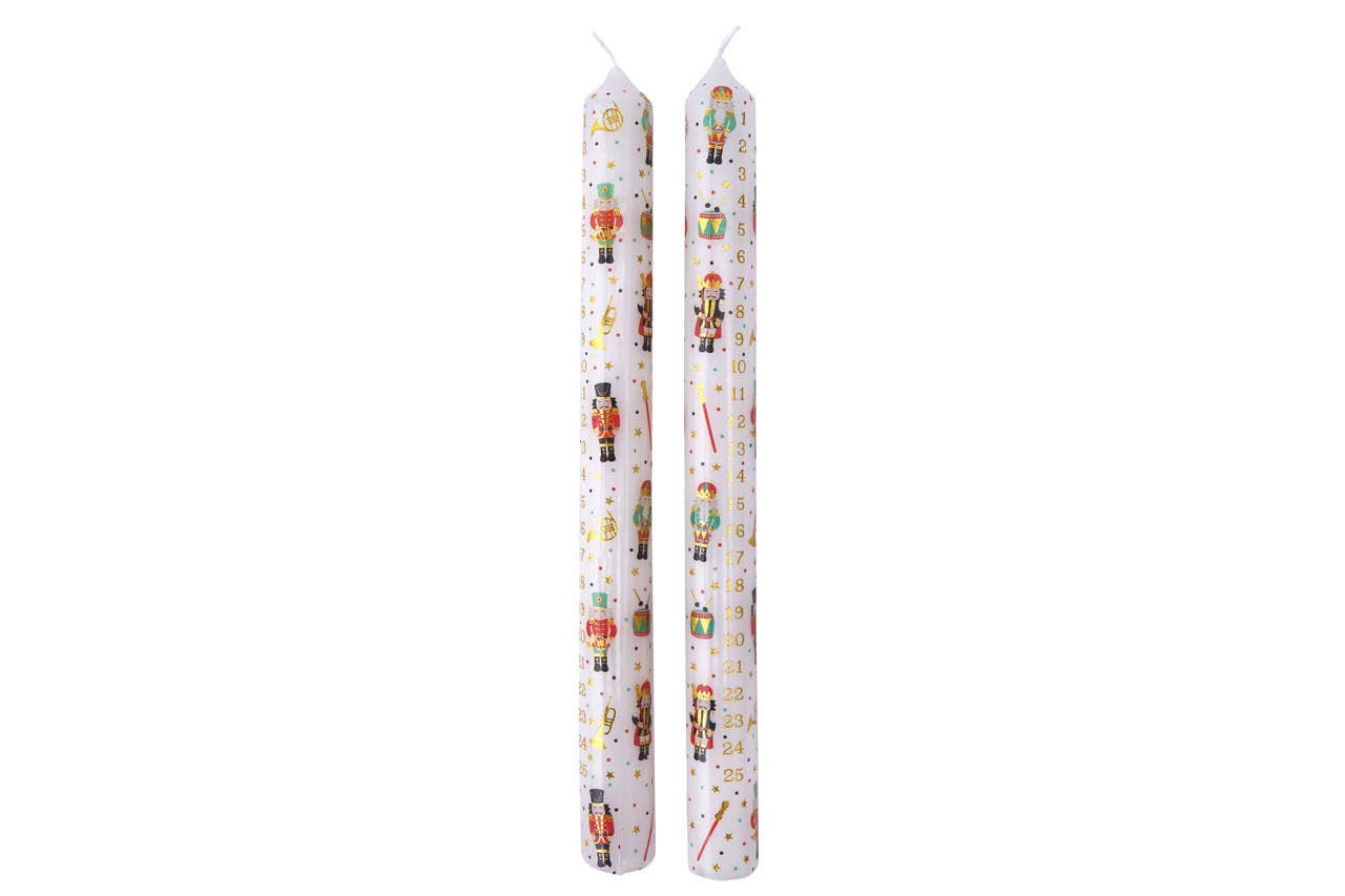 CGB Giftware – wholesale Tapered candle/candlestick – Christmas The Nutcracker Pack of 2 Advent Candles1