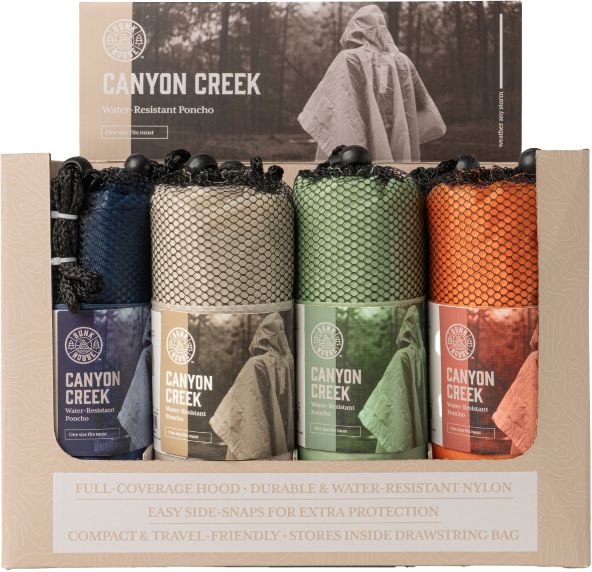 ET Products - Wholesale Poncho - Unisex - Canyon Creek Poncho 12-Unit Display0