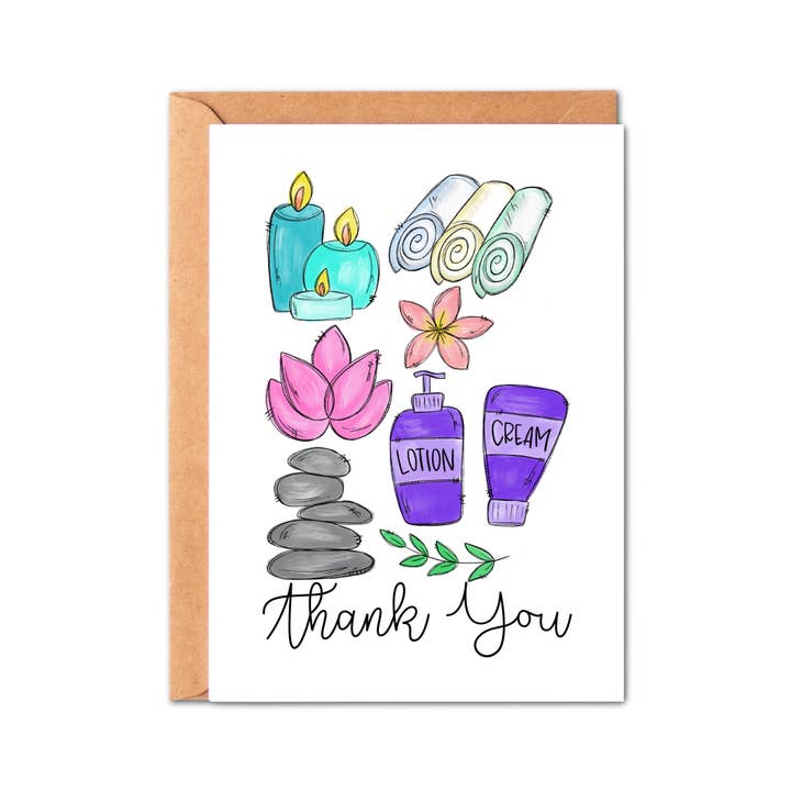 Massage Therapist Spa Hand Drawn Watercolor Thank You Card for wholesale by Simply Crafty