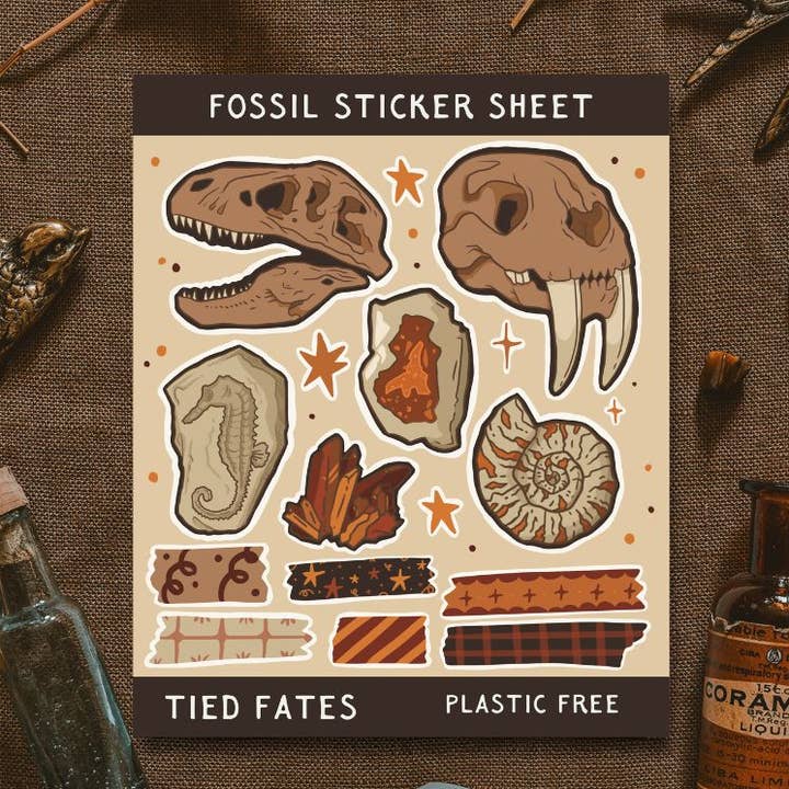 Fossil Sticker Sheet for wholesale by Tied Fates