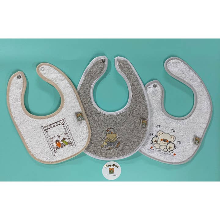 Noty Baby - Wholesale Baby Paper - Set of 3 different embroidered baby bib models2
