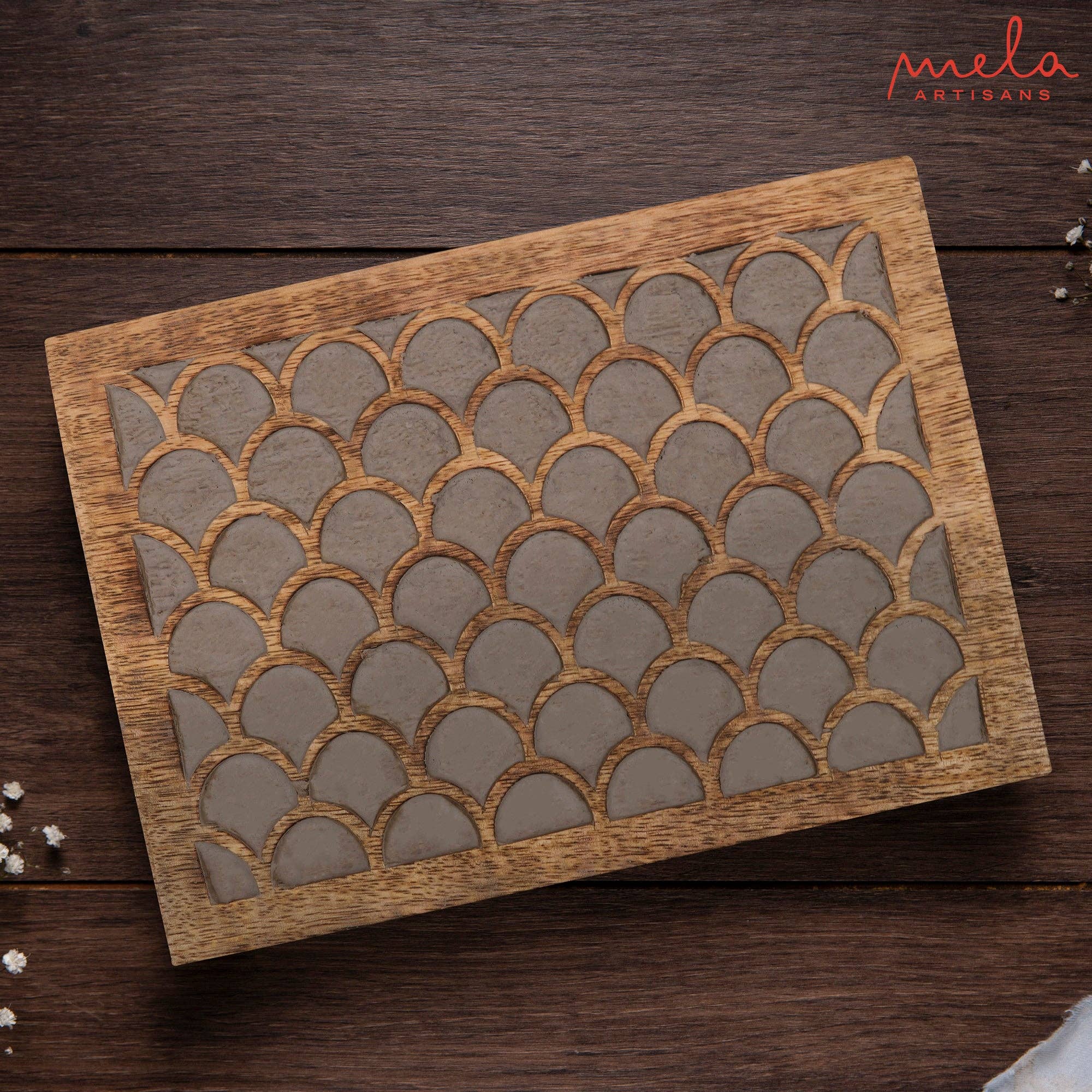 Mela Artisans - Wholesale Decorative Box - Carved Scallop Boxes -Light Grey2