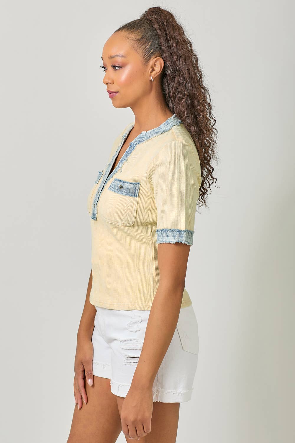 Mystree - Wholesale Blouse - Women's - 60981 Frayed Denim Trim Top 17