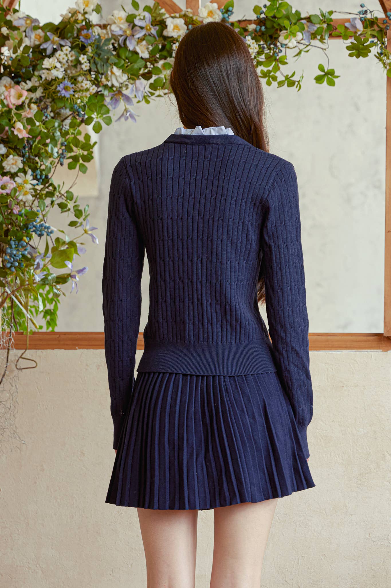 ROSIE POSIE – wholesale Set med topp och kjol - Dam – RP2945 - Marinblå Stickad & Plisserad Kjolset3