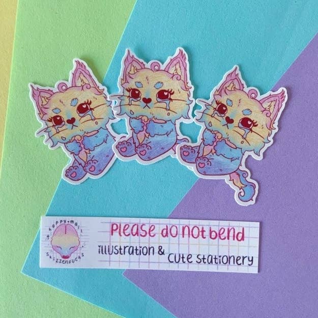 Rainbow Kitten Sticker | Cat Sticker | Glossy Vinyl Sticker für den Großhandel von Skizzenfuchs