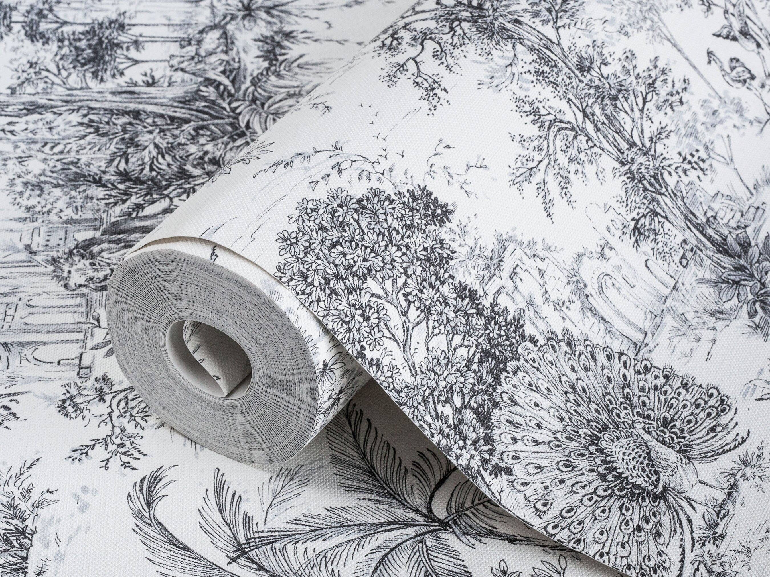 Walloro Luxury Embossed Wallpaper – wholesale Wallpaper – Luxury Toile Wallpaper, 3D Textured Wallcovering, Large 178 sq ft Roll, Decorative Wall Paper, Black and White Sketch, Landscape Wall Paper2