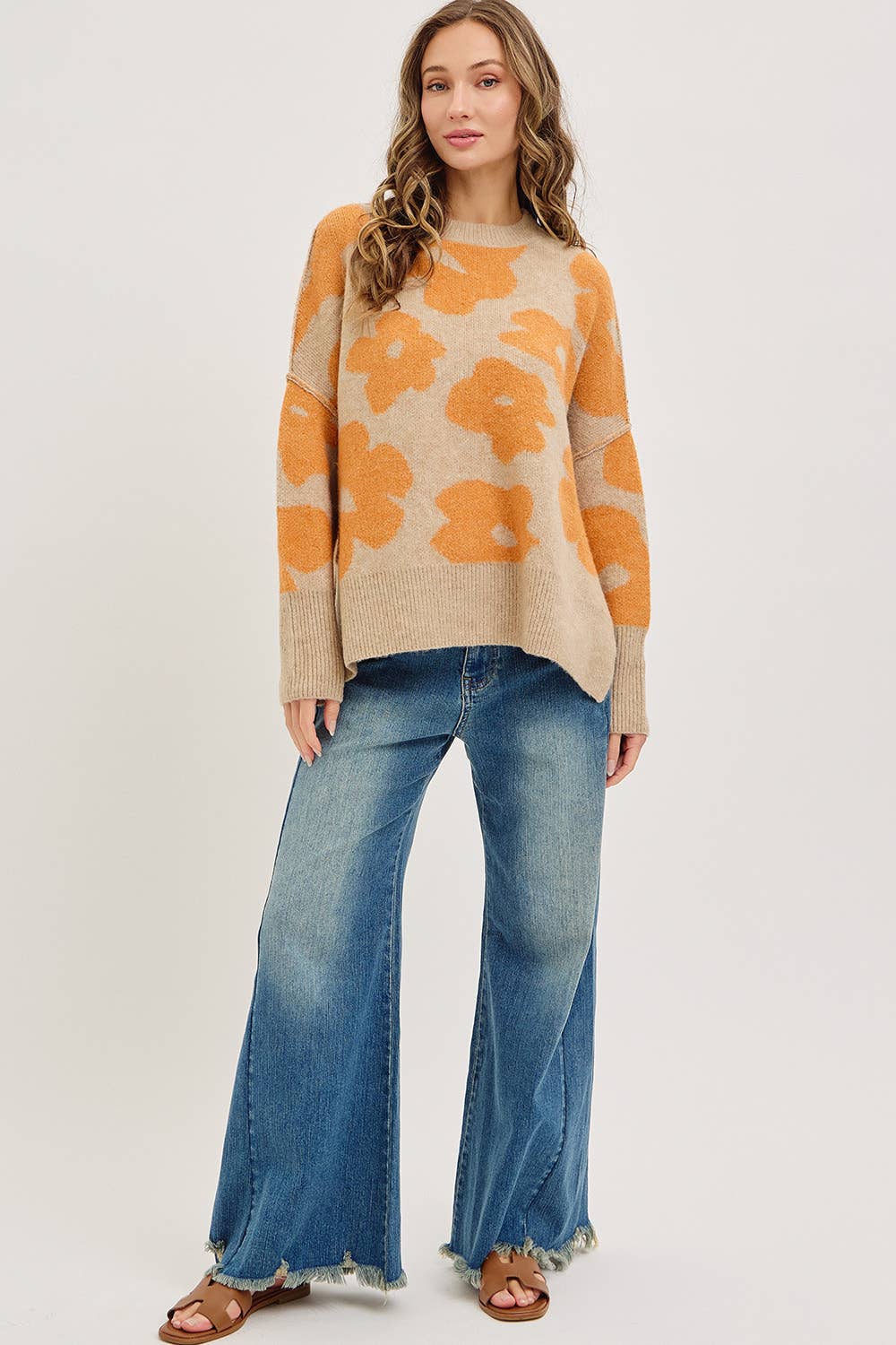 Sweet Lovely by Jen - Wholesale Knit Sweater - Women's - FLORAL LOOSE FIT SWEATER KNIT48