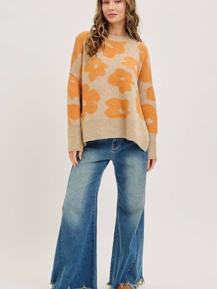 Sweet Lovely by Jen - Wholesale Knit Sweater - Women's - FLORAL LOOSE FIT SWEATER KNIT48