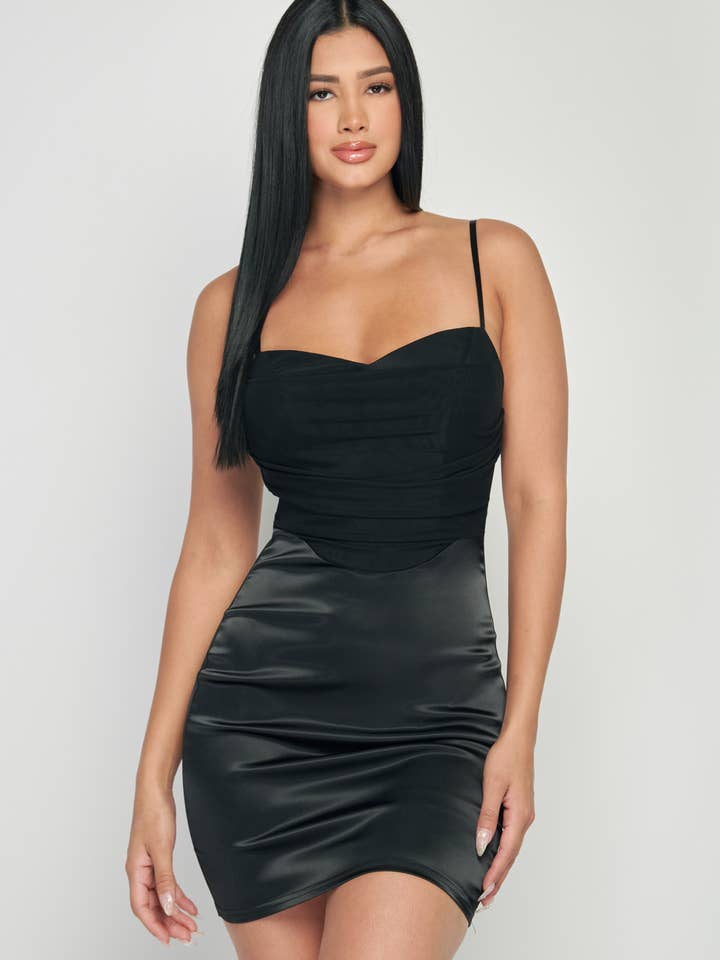 LUX MESH SATIN BODYCON MINI DRESS for wholesale by PRIVY
