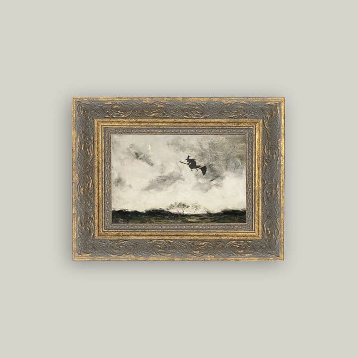 Petal Lane Home - Wholesale Art Print - Witch Flying Through The Night Framed Antique Art