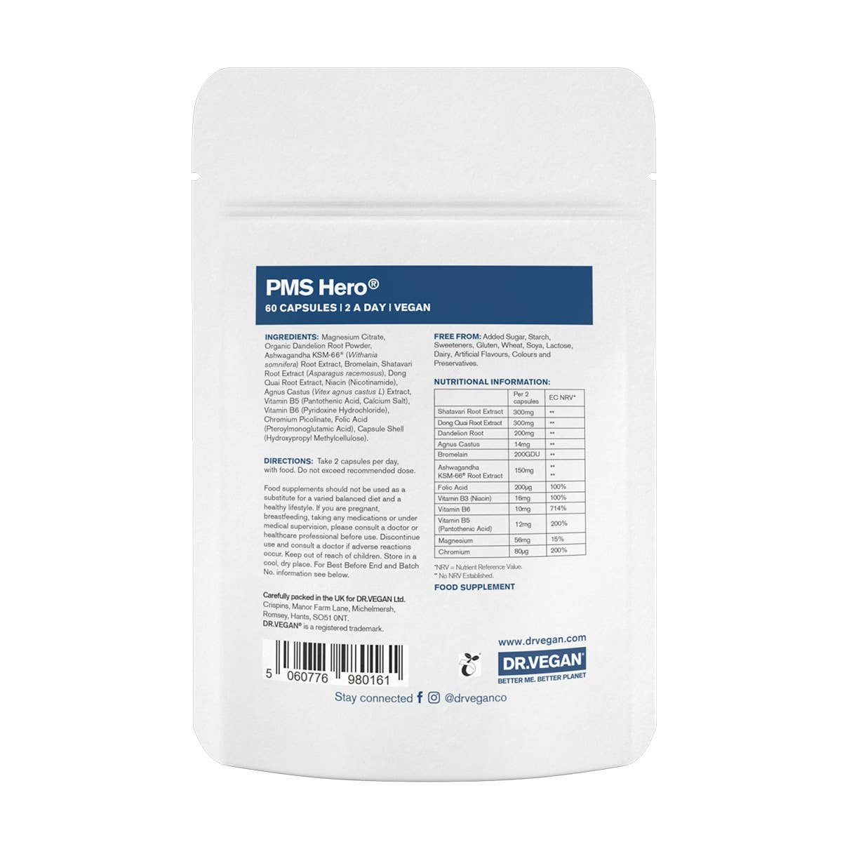 DR.VEGAN - Vendita all'ingrosso Vitamine/integratori orali - PMS Hero® | 60 capsule | Allevia i sintomi della sindrome premestruale | Naturale1