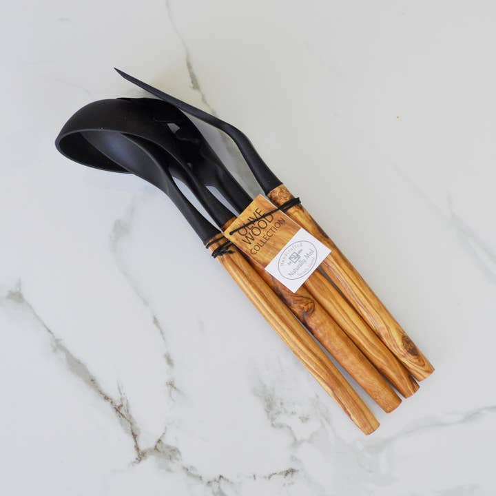 Naturally Med Inc. - Wholesale Kitchen Utensil Set - Black Silicone and Olive Wood Utensils - Set of 41