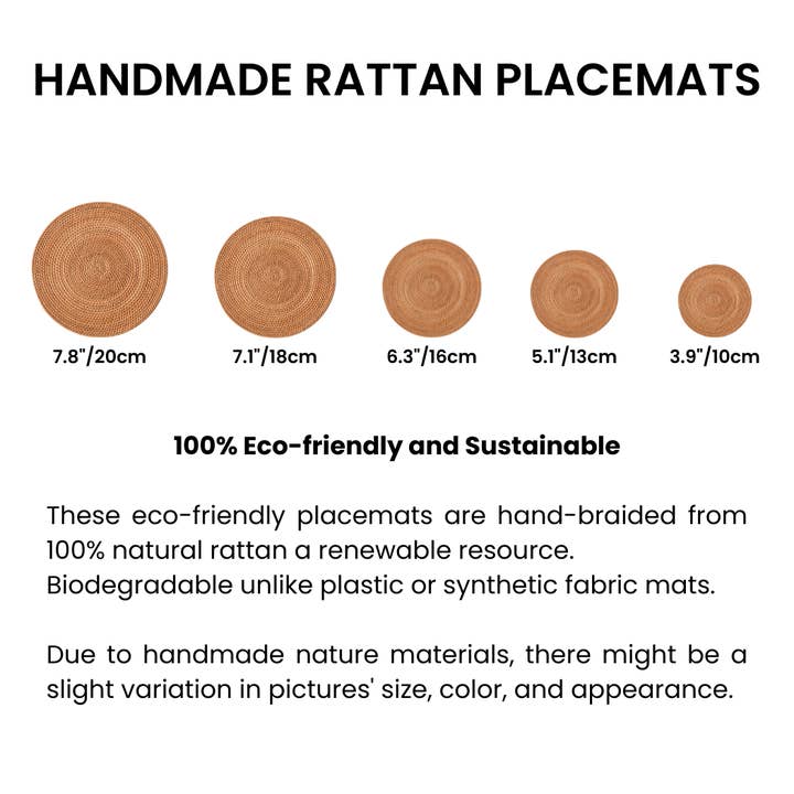 194 Craft House - Wholesale Placemat - Natural Round Rattan Placemats - Home & Kitchen Decor