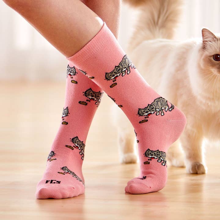 Cat Puke/Furball Unisex Novelty Crew Socks for wholesale by For Goodness Socks