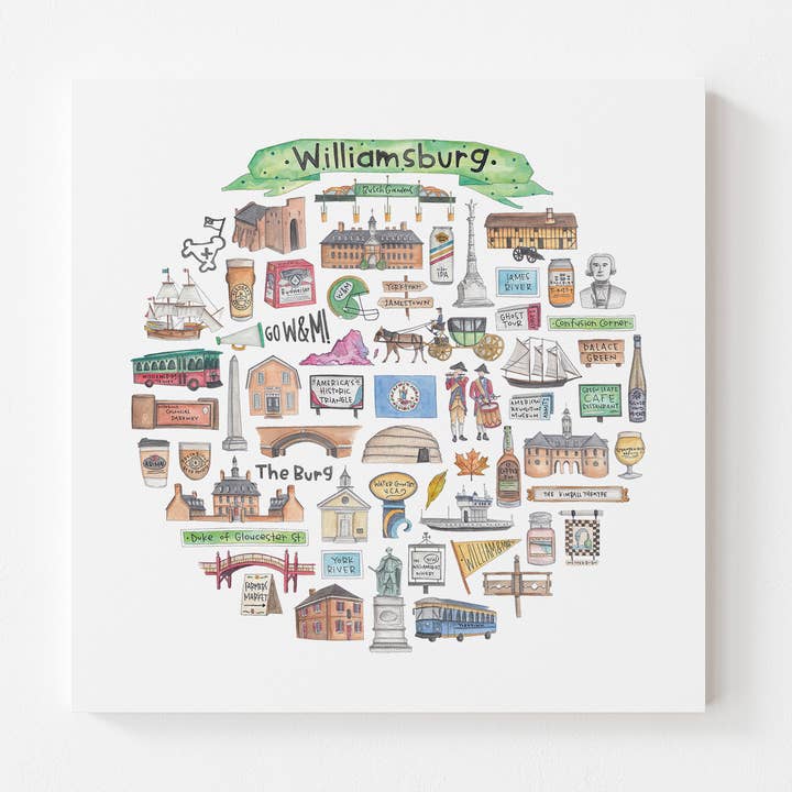 Williamsburg, VA Ikon Akvarel Notekort for engroshandel hos Green Blanky Studio