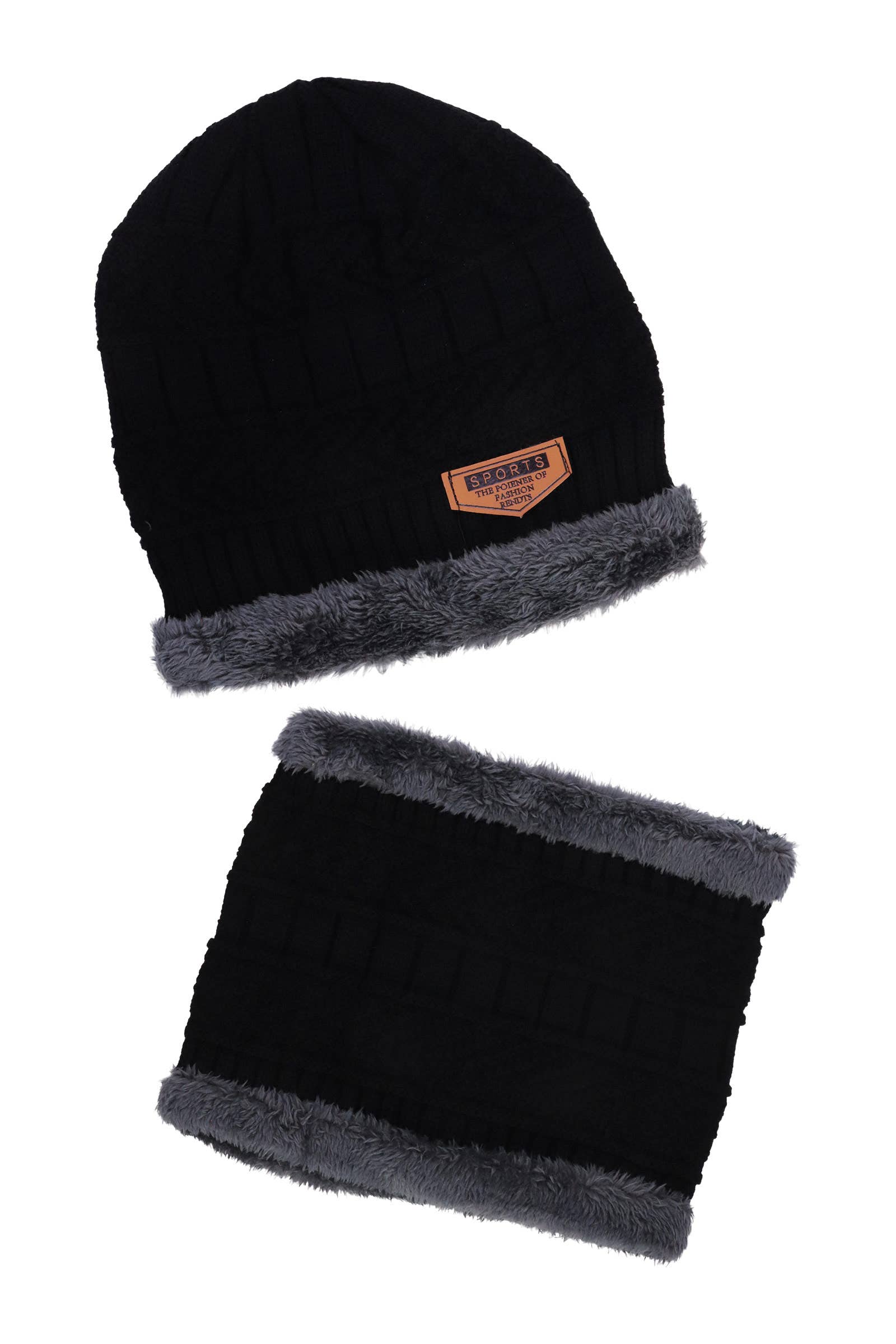 ASSORTED Dark Neutral Cable Knitted Fur Beanie Scarf - 2 Piece Set for wholesale on Faire1