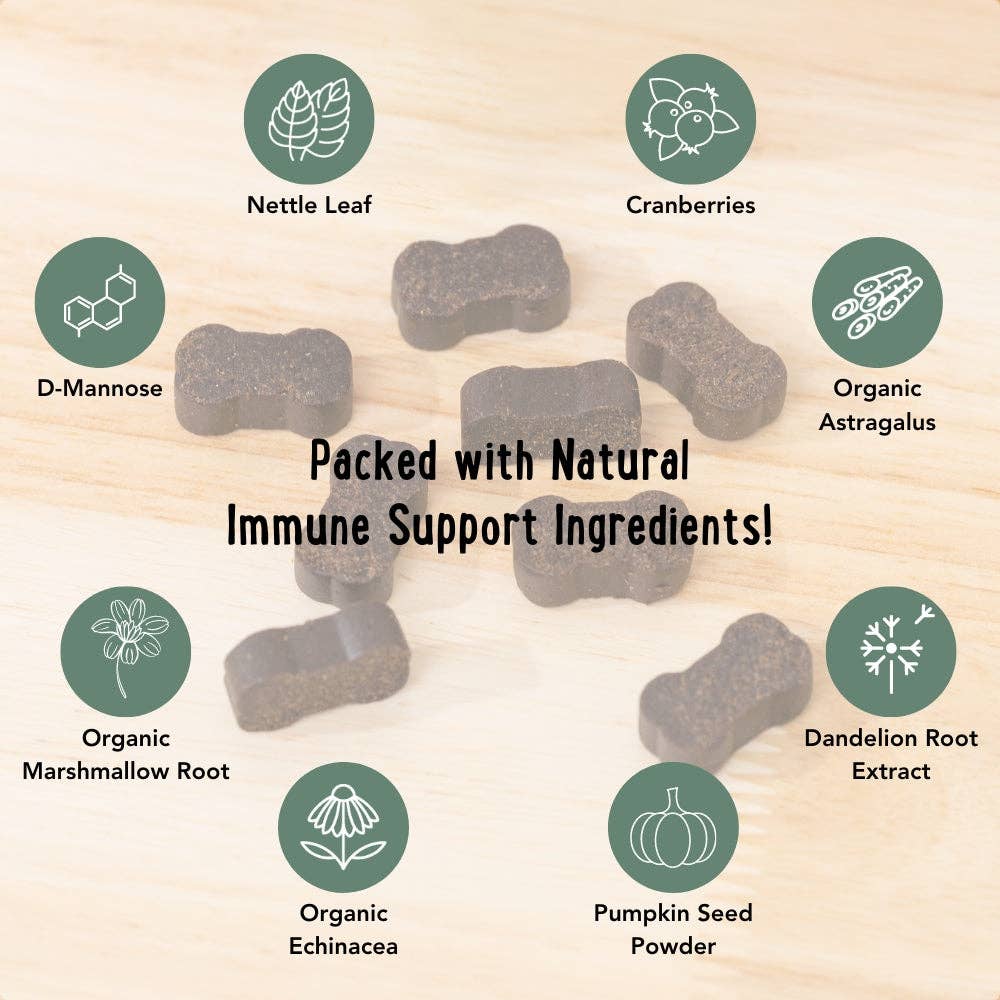 iHeartDogs.com - Vente Compléments alimentaires – chien - Soutien renforcé pour urines, vessie et reins chez les chiens – Canneberge, D-mannose et échinacée contre les infections urinaires fréquentes – 90 comprimés à mâcher - Faire4