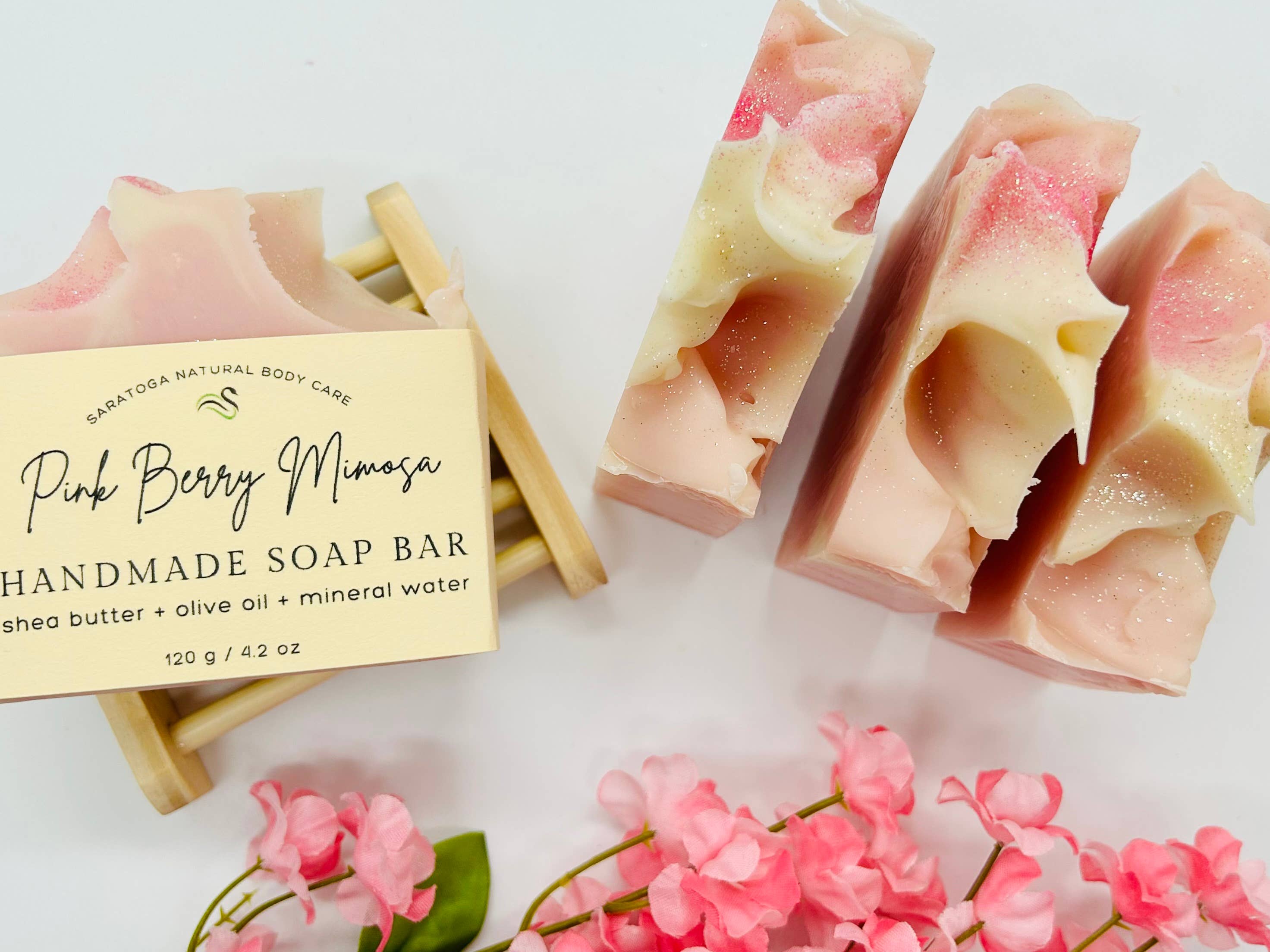 SARATOGA NATURAL BODY CARE LLC - Wholesale Bar Soap - Pink Berry Mimosa Handmade Soap Bar VEGAN COLD PROCESS2