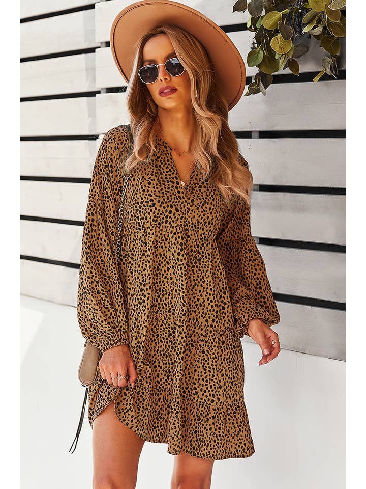 Supreme Fashion - Wholesale Dress - Women's - V Neck Drop Shoulder Cheetah Print Tunic Dress2