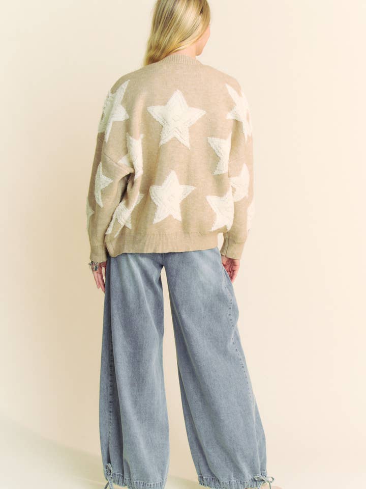 Davi & Dani - Wholesale Cardigan - Women's - FUZZY KNIT STAR LOOSE FIT BUTTON DOWN CARDIGAN16